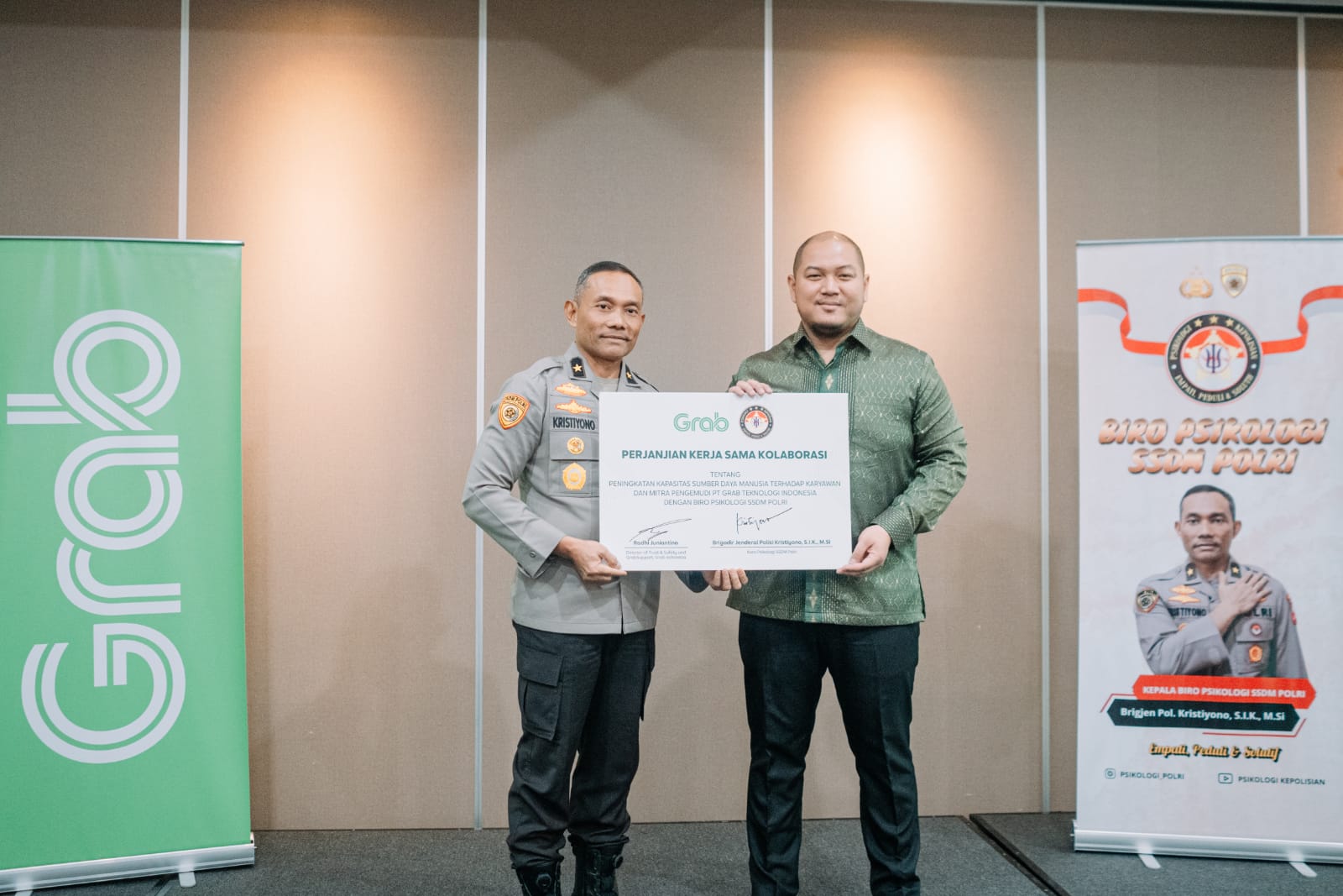 SSDM Polri melalui Biro Psikologi menandatangani perjanjian kerjasama dengan PT Grab Teknologi Indonesia.
